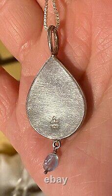 Vintage Signed Sterling Silver Roman Art Glass Teardrop Pendant Necklace