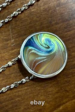 Vintage Signed Steven V Correia Sterling Silver Iridescent Art Glass Pendant