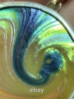 Vintage Signed Steven V Correia Sterling Silver Iridescent Art Glass Pendant