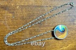 Vintage Signed Steven V Correia Sterling Silver Iridescent Art Glass Pendant