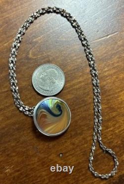 Vintage Signed Steven V Correia Sterling Silver Iridescent Art Glass Pendant