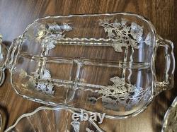 Vintage Silver City Flanders Poppy Sterling Silver Overlay Clear Glass Set Of 14