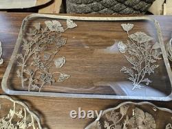 Vintage Silver City Flanders Poppy Sterling Silver Overlay Clear Glass Set Of 14