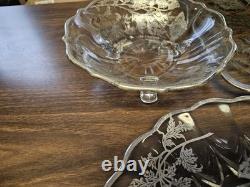 Vintage Silver City Flanders Poppy Sterling Silver Overlay Clear Glass Set Of 14