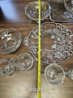 Vintage Silver City Flanders Poppy Sterling Silver Overlay Clear Glass Set Of 14