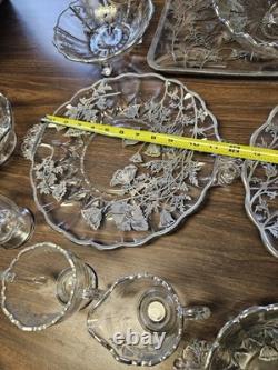 Vintage Silver City Flanders Poppy Sterling Silver Overlay Clear Glass Set Of 14