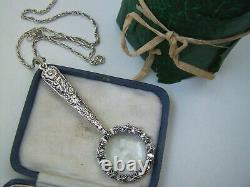 Vintage Solid Sterling Silver Magnifying Magnifier Glass Chatelaine Pendant Rare