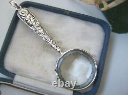 Vintage Solid Sterling Silver Magnifying Magnifier Glass Chatelaine Pendant Rare