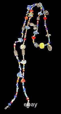 Vintage Southwest Sterling Silver Charm Beaded Necklace Gemstone Art Glass