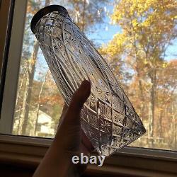 Vintage Soviet 10.5 Cylinder Vase Cut Crystal Glass Sterling Silver 875 USSR