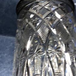 Vintage Soviet 10.5 Cylinder Vase Cut Crystal Glass Sterling Silver 875 USSR