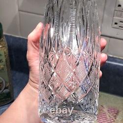 Vintage Soviet 10.5 Cylinder Vase Cut Crystal Glass Sterling Silver 875 USSR