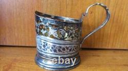 Vintage Soviet Holder Cups Glass Tea Sterling Silver 875 Kubachi Collectibles 88