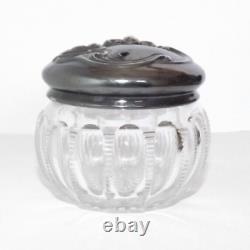 Vintage Sterling Art Nouveau Cut Crystal Glass Dresser Powder Jar Box 1904
