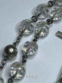 Vintage Sterling Aurora Borealis Octagon Glass Rosary 36 Necklace 67 Grms