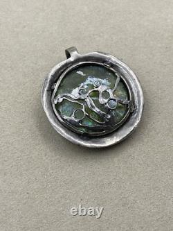 Vintage Sterling Silver 925 Ancient Roman Glass Pendant