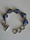 Vintage Sterling Silver 925 Blue Foil Art Glass Heart Link Bracelet Toggle 27.3g