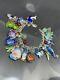 Vintage Sterling Silver 925 Cloisonné Charms Glass Stones Beaded 7 Bracelet