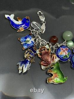 Vintage Sterling Silver 925 Cloisonné Charms Glass Stones Beaded 7 Bracelet