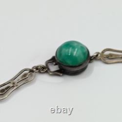 Vintage Sterling Silver 925 Green Pekin Glass Art Deco Necklace 16