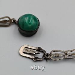 Vintage Sterling Silver 925 Green Pekin Glass Art Deco Necklace 16