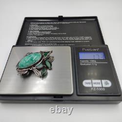 Vintage Sterling Silver 925 Green Pekin Glass Art Deco Necklace 16