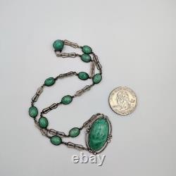 Vintage Sterling Silver 925 Green Pekin Glass Art Deco Necklace 16
