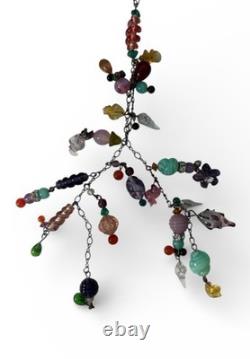 Vintage Sterling Silver 925 Lucy Issacs Style Glass Bead 28 Charm Necklace