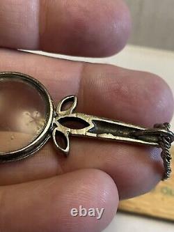 Vintage Sterling Silver 925 Magnifying Glass Pendant Sapphire Marcasites Withchain