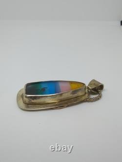 Vintage Sterling Silver 925 Southwestern Glass Pelican Colored Pendant