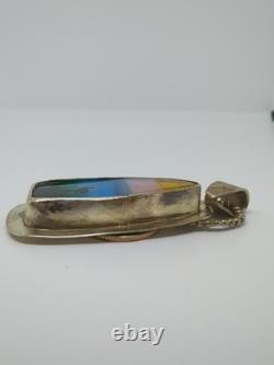 Vintage Sterling Silver 925 Southwestern Glass Pelican Colored Pendant