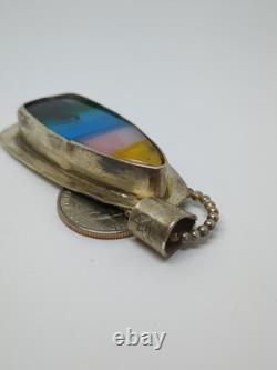 Vintage Sterling Silver 925 Southwestern Glass Pelican Colored Pendant
