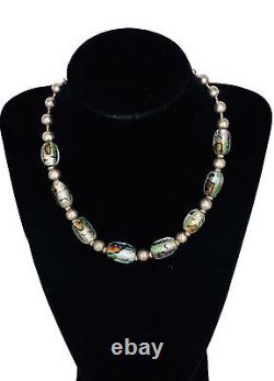 Vintage Sterling Silver 950 Dichroic Glass Bead Ball Necklace