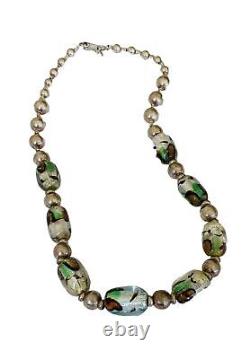 Vintage Sterling Silver 950 Dichroic Glass Bead Ball Necklace