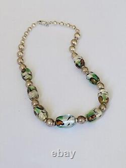 Vintage Sterling Silver 950 Dichroic Glass Bead Ball Necklace