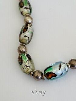 Vintage Sterling Silver 950 Dichroic Glass Bead Ball Necklace