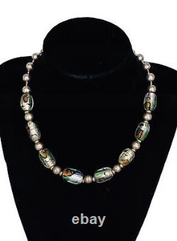 Vintage Sterling Silver 950 Dichroic Glass Bead Ball Necklace