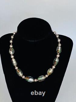 Vintage Sterling Silver 950 Dichroic Glass Bead Ball Necklace