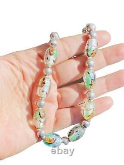 Vintage Sterling Silver 950 Dichroic Glass Bead Ball Necklace