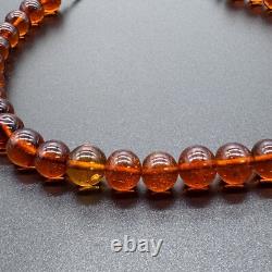 Vintage Sterling Silver Amber Glass Bead Necklace 16 Cognac