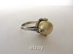 Vintage Sterling Silver Art-Deco Pearl Ring
