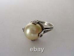 Vintage Sterling Silver Art-Deco Pearl Ring