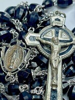 Vintage Sterling Silver Black Enameled Elements Glass Rosary Necklace 34