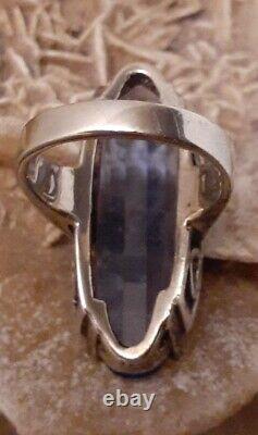 Vintage Sterling Silver Blue Crystal Glass Marcasite Elongated Ring Size 8 925