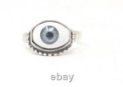 Vintage Sterling Silver Blue EYE Glass Eyeball Ring 8.5