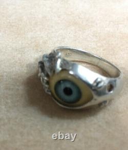 Vintage Sterling Silver Blue Eyeball Ring Glass Eye Size 8, 14 Gram