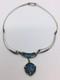 Vintage Sterling Silver Blue Iridescent Glass Stick Figure Modernist Necklace
