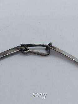 Vintage Sterling Silver Blue Iridescent Glass Stick Figure Modernist Necklace