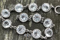 Vintage Sterling Silver Bracelet 925 Crystal Deco Glass Estate 7.5