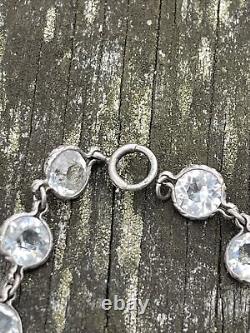 Vintage Sterling Silver Bracelet 925 Crystal Deco Glass Estate 7.5